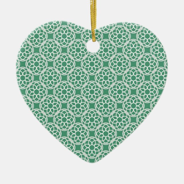 Emerald Green White Geometric Seamless Pattern Ceramic Ornament (Front)