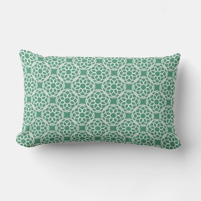 Emerald Green White Geometric Seamless Pattern Lumbar Pillow (Front)