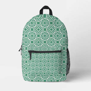 Emerald Green White Geometric Seamless Pattern Printed Backpack