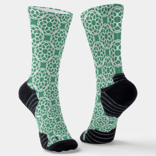 Emerald Green White Geometric Seamless Pattern Socks