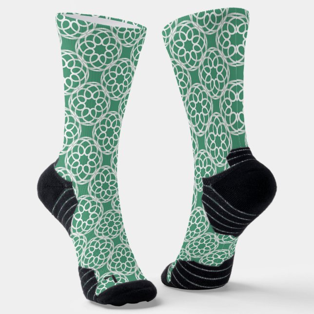 Emerald Green White Geometric Seamless Pattern Socks (Angled)