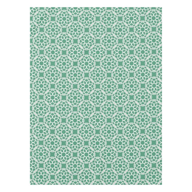 Emerald Green White Geometric Seamless Pattern Tablecloth (Front)