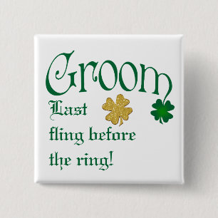 Emerald Green, White, Gold Shamrocks Groom Button