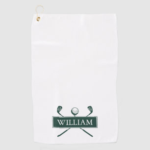 Emerald Green White Golf Clubs Personalized Name Towel