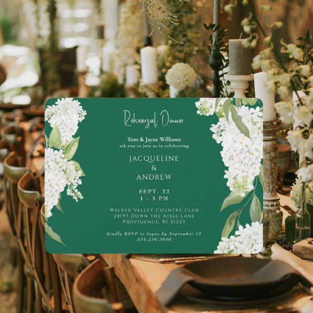 Emerald Green White Hydrangeas Rehearsal Dinner Invitation (Creator Uploaded)