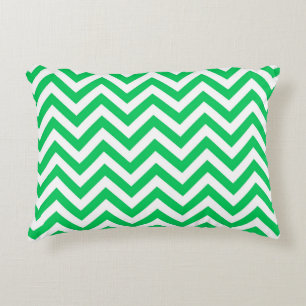 Emerald Green, White Large Chevron ZigZag Pattern Decorative Pillow