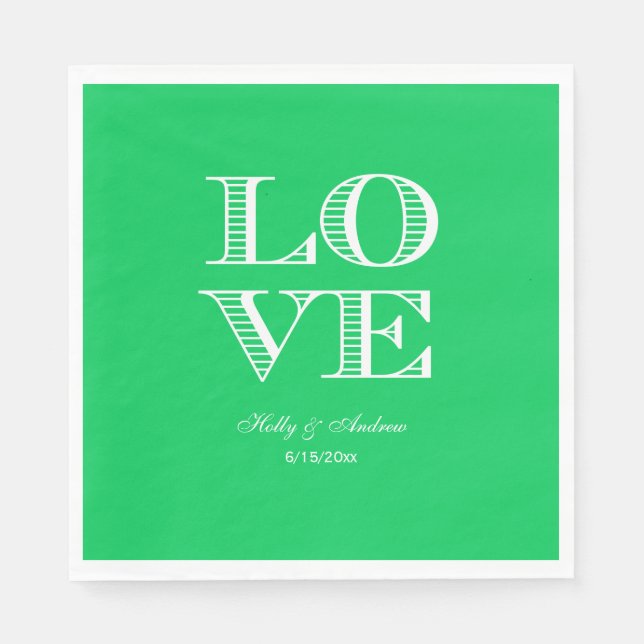 Emerald Green, White LOVE Napkins (Front)