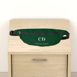 Emerald green white monogram initials name fanny pack<br><div class="desc">Emerald green background,  white text. Personalize and add your monogram initials and full name.</div>