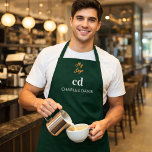 Emerald green white monogram name business logo apron<br><div class="desc">A stylish emerald green background. Personalize and add your business logo,  monogram initials and name. Modern block letters.</div>