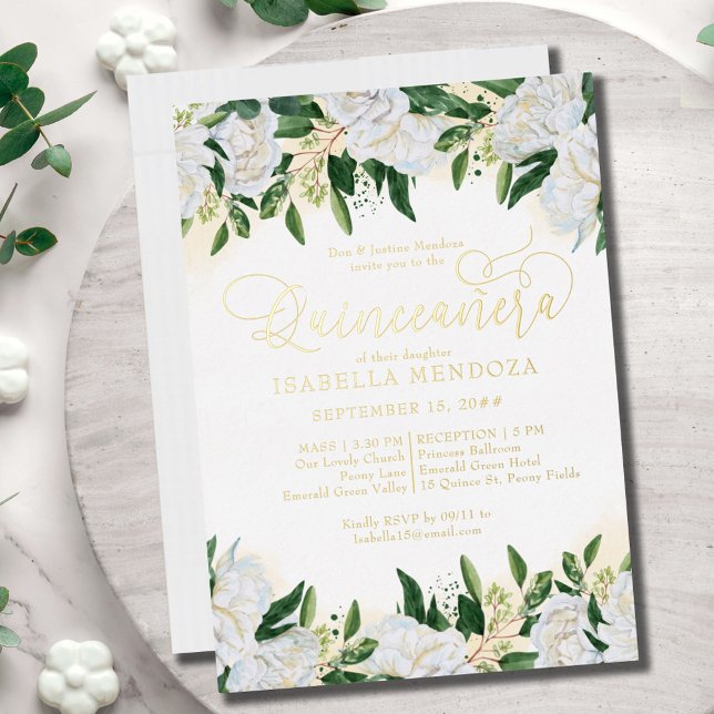 Emerald Green White Peony Quinceanera Mass Gold (Creator Uploaded)