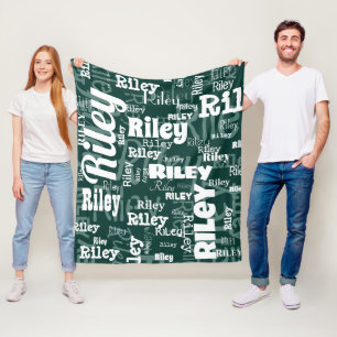 Emerald Green White Personalized Name Pattern  Fleece Blanket
