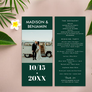 Emerald Green White Photo Bold Minimalist Wedding Program