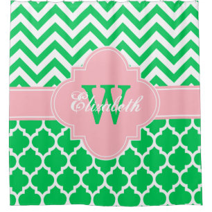 Emerald Green White Pink Moroccan #5 Chevron 1IQRN