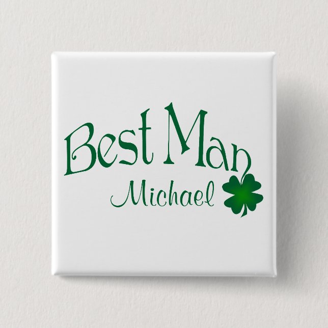 Emerald Green, White Shamrock Best Man Button (Front)