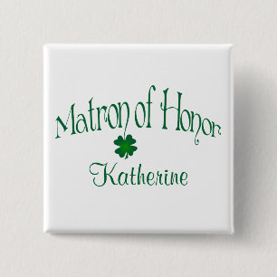 Emerald Green, White Shamrock Matron of Honour Pin