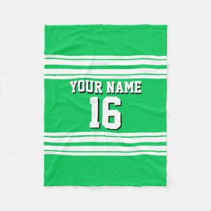 Emerald Green White Team Jersey Custom Number Name Fleece Blanket