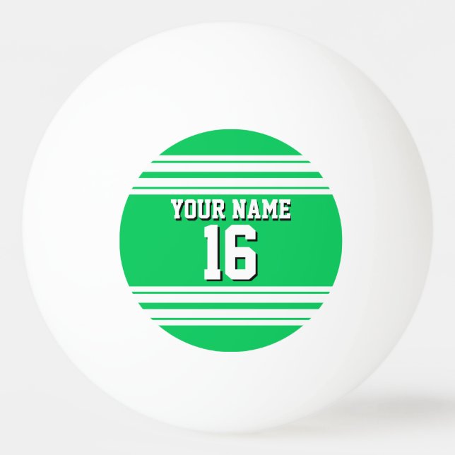 Emerald Green White Team Jersey Custom Number Name Ping Pong Ball (Front)