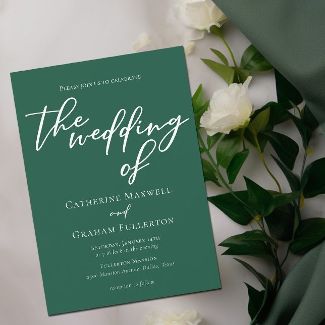Emerald Green White Typography Simple Wedding Invitation (Creator Uploaded)