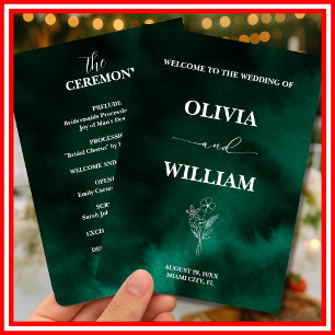  Emerald Green Wildflower Floral Botanical Wedding Program