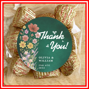 Emerald Green Wildflower Wedding Thank You Classic Round Sticker