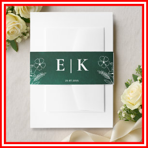 Emerald Green Wildflowers Monogram Floral Invitation Belly Band