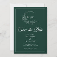 Emerald Green Wispy Crest Monogram Save the Date 