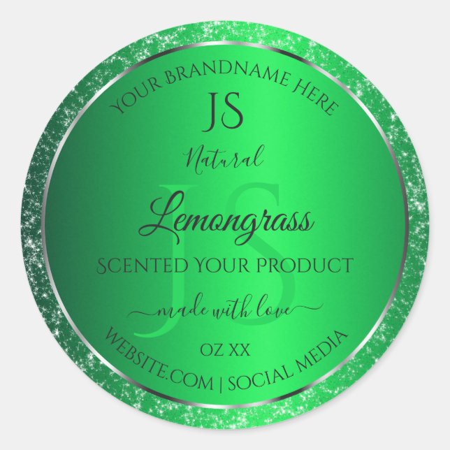 Emerald Green with Glitter Initials Product Labels (Front)