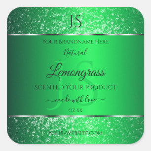 Emerald Green with Glitter Initials Product Labels