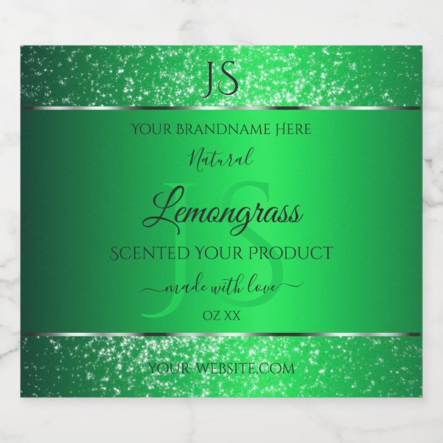Emerald Green with Glitter Initials Product Labels (Single Label)
