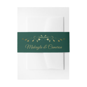 Emerald Green with Gold Filigree Elegant Wedding Invitation Belly Band