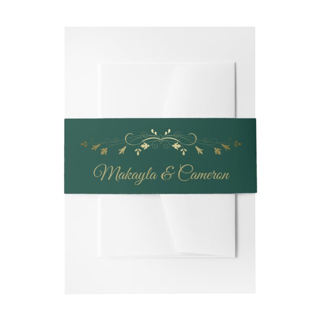 Emerald Green with Gold Filigree Elegant Wedding Invitation Belly Band (Front Example)
