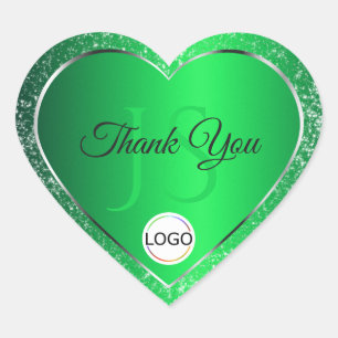 Emerald Green with Logo Initials Glitter Thank You Heart Sticker