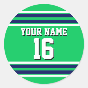 Emerald Green with Navy White Stripes Team Jersey Classic Round Sticker