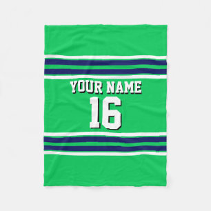 Emerald Green with Navy White Stripes Team Jersey Fleece Blanket