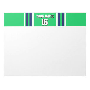 Emerald Green with Navy White Stripes Team Jersey Notepad