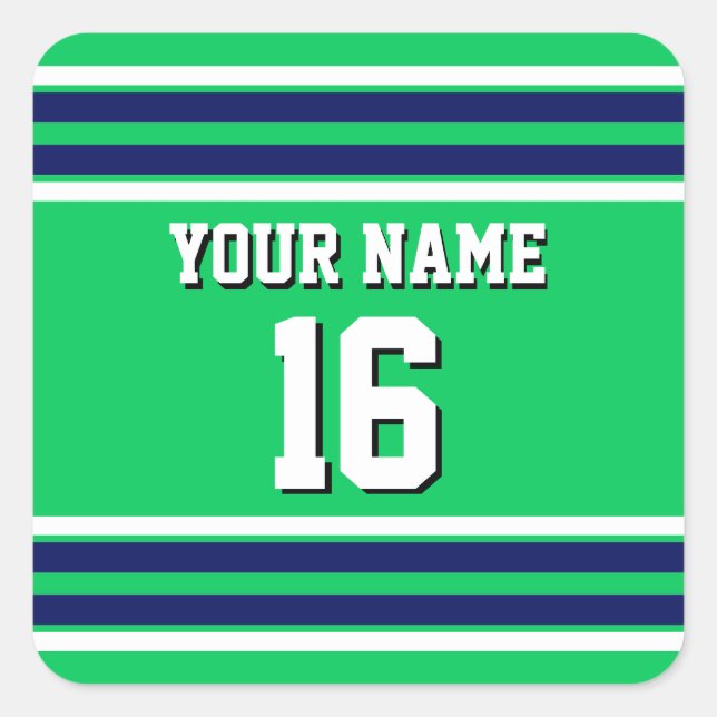 Emerald Green with Navy White Stripes Team Jersey Square Sticker (Front)