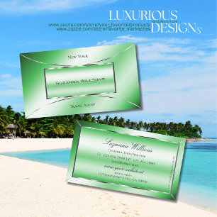 Emerald Green with Silver Decor Glamourous Modern Business Card