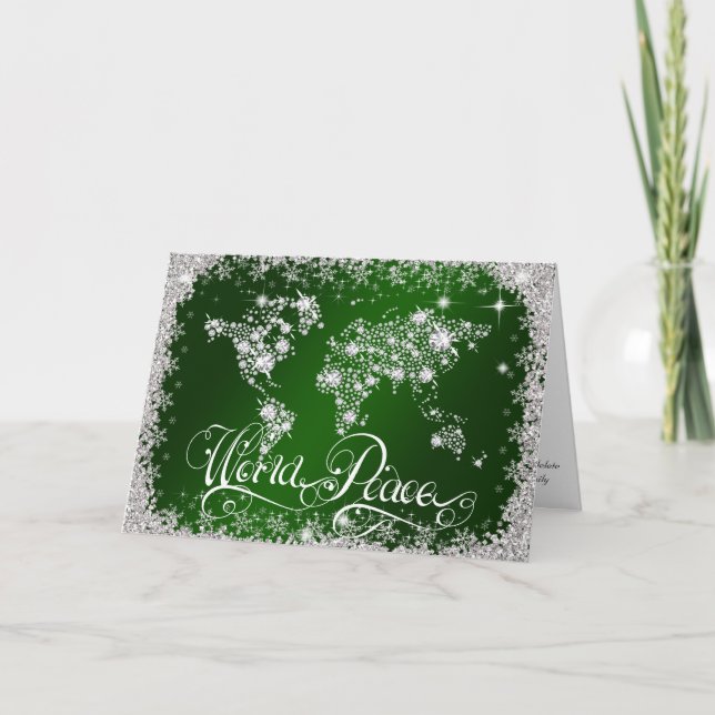 Emerald Green  WORLD PEACE Diamonds PERSONALIZED Holiday Card (Front)