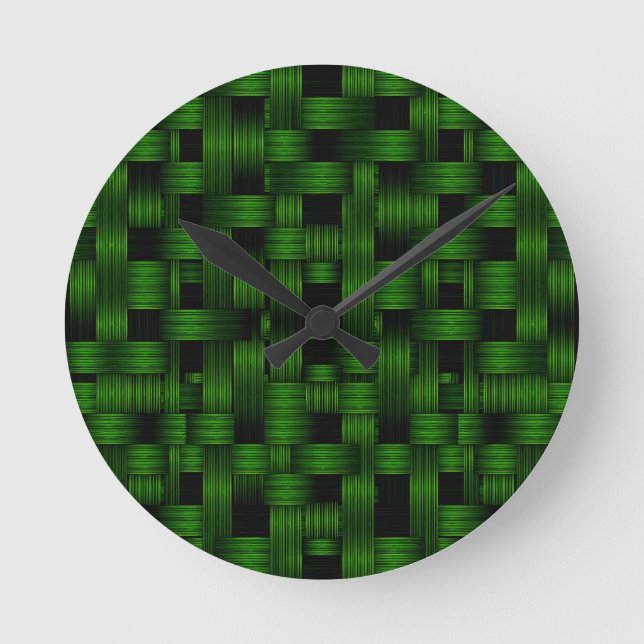 Emerald Green Woven Basket Texture Pattern Round Clock (Front)