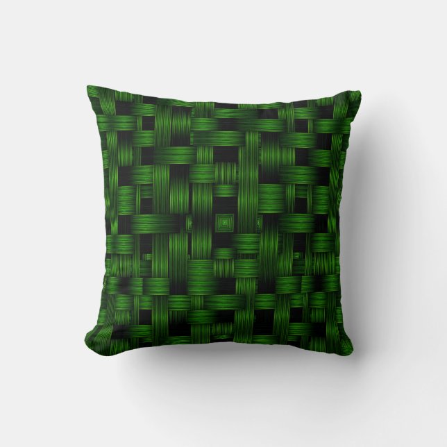 Emerald Green Woven Basket Texture Pattern Throw Pillow (Front)
