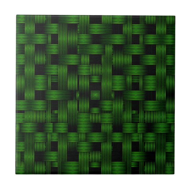 Emerald Green Woven Basket Texture Pattern Tile (Front)