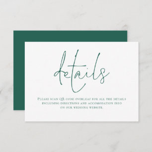 Emerald Green Writing QR Code Wedding Details  Enclosure Card