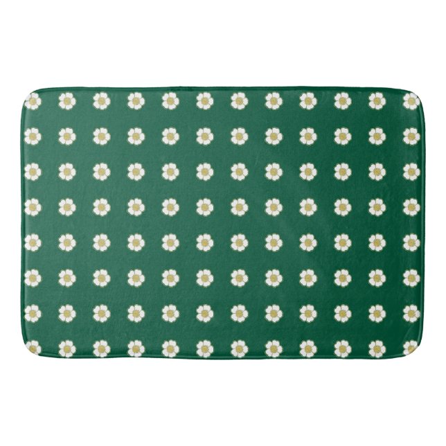 emerald green yellow and white Buttercup Flowers Bath Mat (Front)