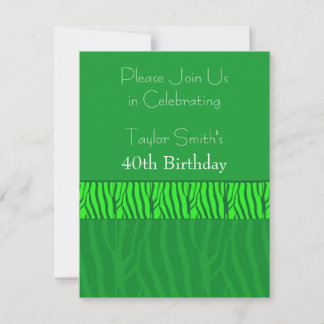 Emerald Green Zebra Pattern Birthday Invitation