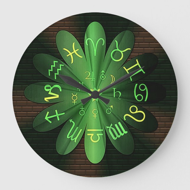 Emerald Green Zodiac Astrologie Symboles Horloge m (Recto)