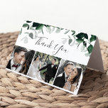 Emerald Greenery 3 Photo Folded Thank You Card<br><div class="desc">This emerald greenery 3 photo folded thank you postcard is perfect for a boho wedding. The elegant yet rustic design features moody dark green watercolor leaves and eucalyptus with a modern bohemian woodland feel. Personalize the inside of the card with your names, and a thank you message. Alternatively, leave the...</div>