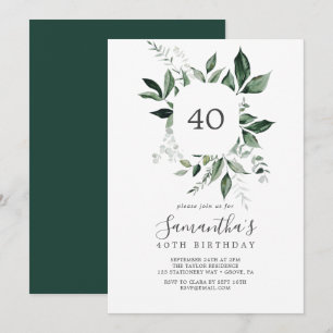 Emerald Greenery 40th Birthday Invitation