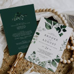 Emerald Greenery All In One Wedding Invitation<br><div class="desc">This emerald greenery all in one wedding invitation is perfect for a boho wedding. The elegant yet rustic design features moody dark green watercolor leaves and eucalyptus with a modern bohemian woodland feel. Save paper by including the details on the back of the wedding invitation instead of on a separate...</div>