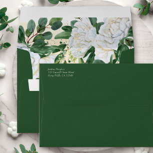 Emerald Greenery and White Peony Return Address Envelope