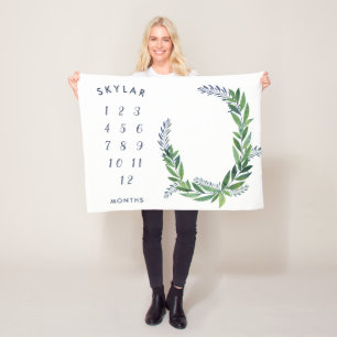 Emerald Greenery Baby Monthly Milestone Fleece Blanket